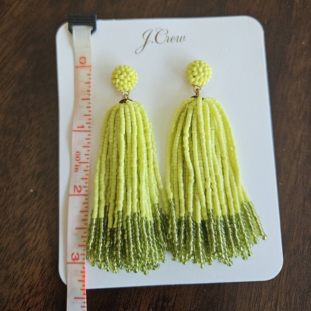 J.Crew beaded tassel statement earrings, Light green - Picture 6 of 6